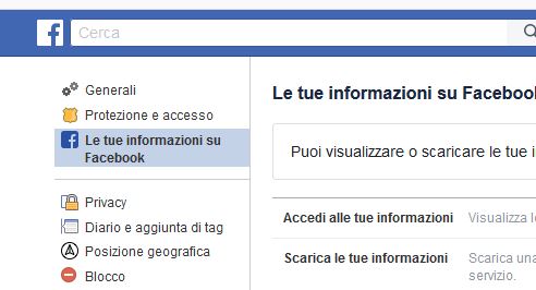 Le tue informazioni di Facebook Le tue informazioni di Facebook