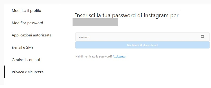 Password protezione dati Instagram Password protezione dati Instagram