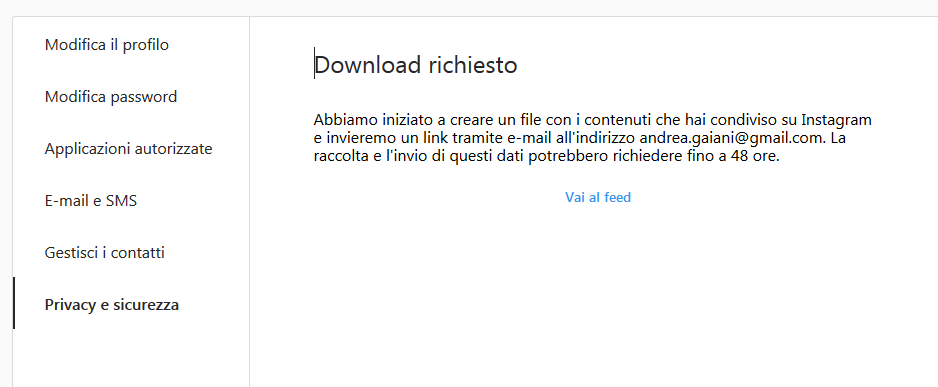 Download dati Instagram richiesto